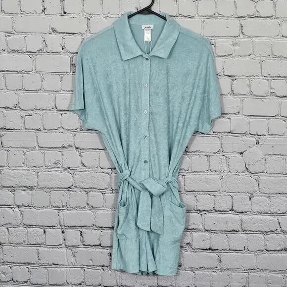 2/$30 Andie Terry Button-Up Romper Cablu Blue Size M | Casual Lounge Style - Picture 1 of 5